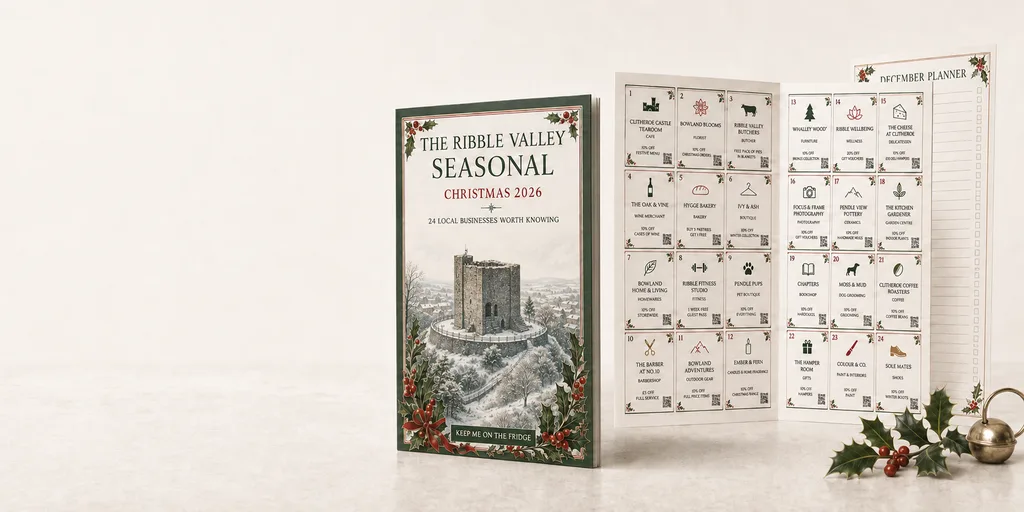 The Ribble Valley Seasonal Christmas guide beside its fold-out directory and planner